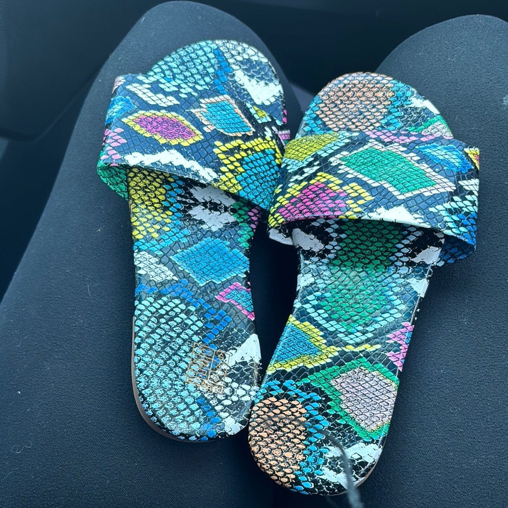 Blue and Green Exotic Sandals with Textured Design
